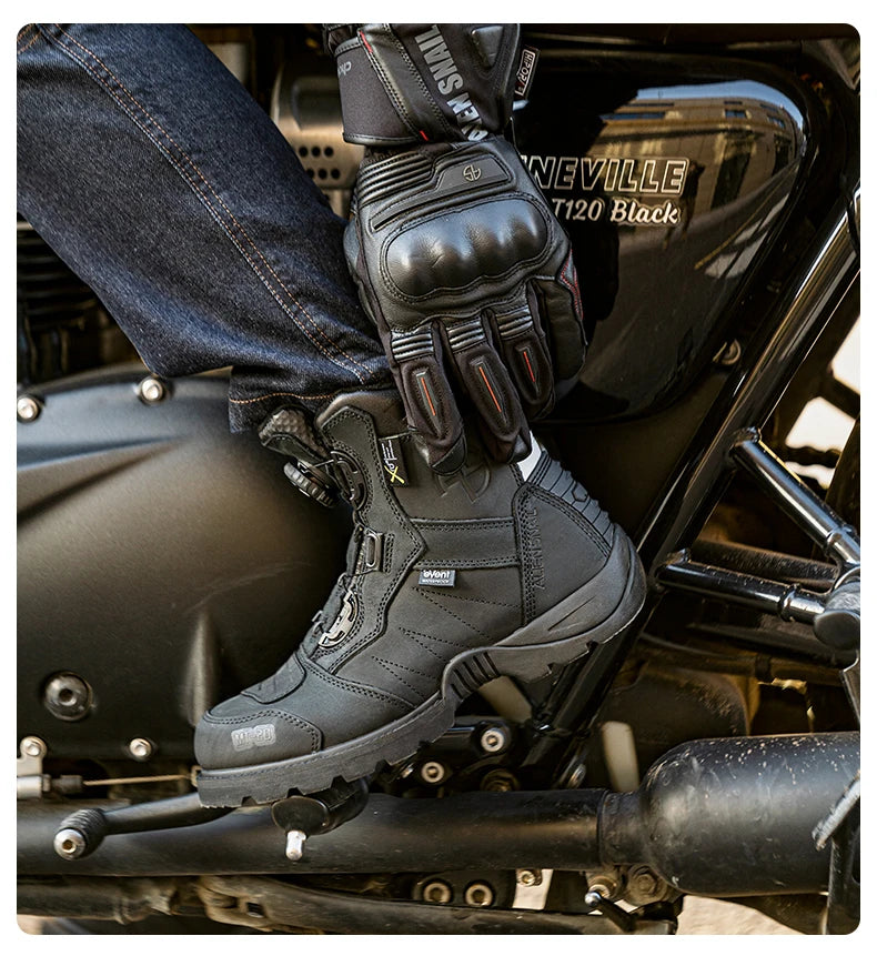 Motorcycle Rally Boots Anti-fall Leather Waterproof Riding Shoes Four Seasons Knob Design Racing Motorcycle Riding Cowhide Boots