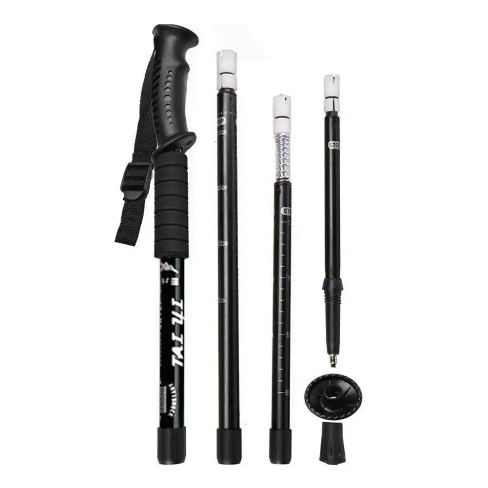 4 Section Trekking Poles Non-slip Wear-resistance Walking Stick Aluminium Alloy Ergonomic Handle Design Foldable Crutches Hiking
