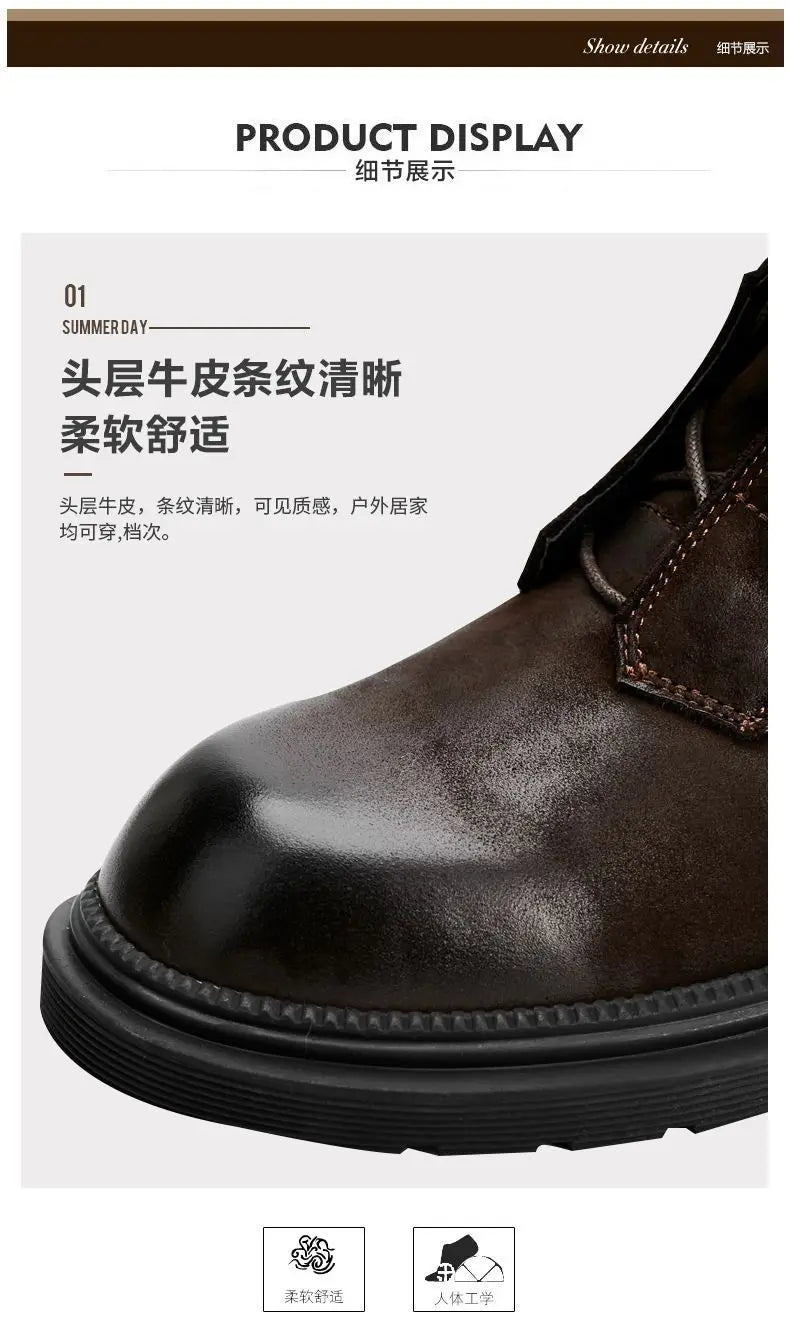 Motorcycle Riding Boots Genuine Leather British Leather Boots High Top Shoes Handmade Retro Men Leather Work Boot