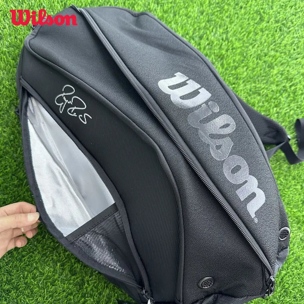 Wilson Roger Federer DNA Tennis Backpack PU Design Racket Sport Tennis Bag Max For 3 Racquets with ‎Insulation Pocket