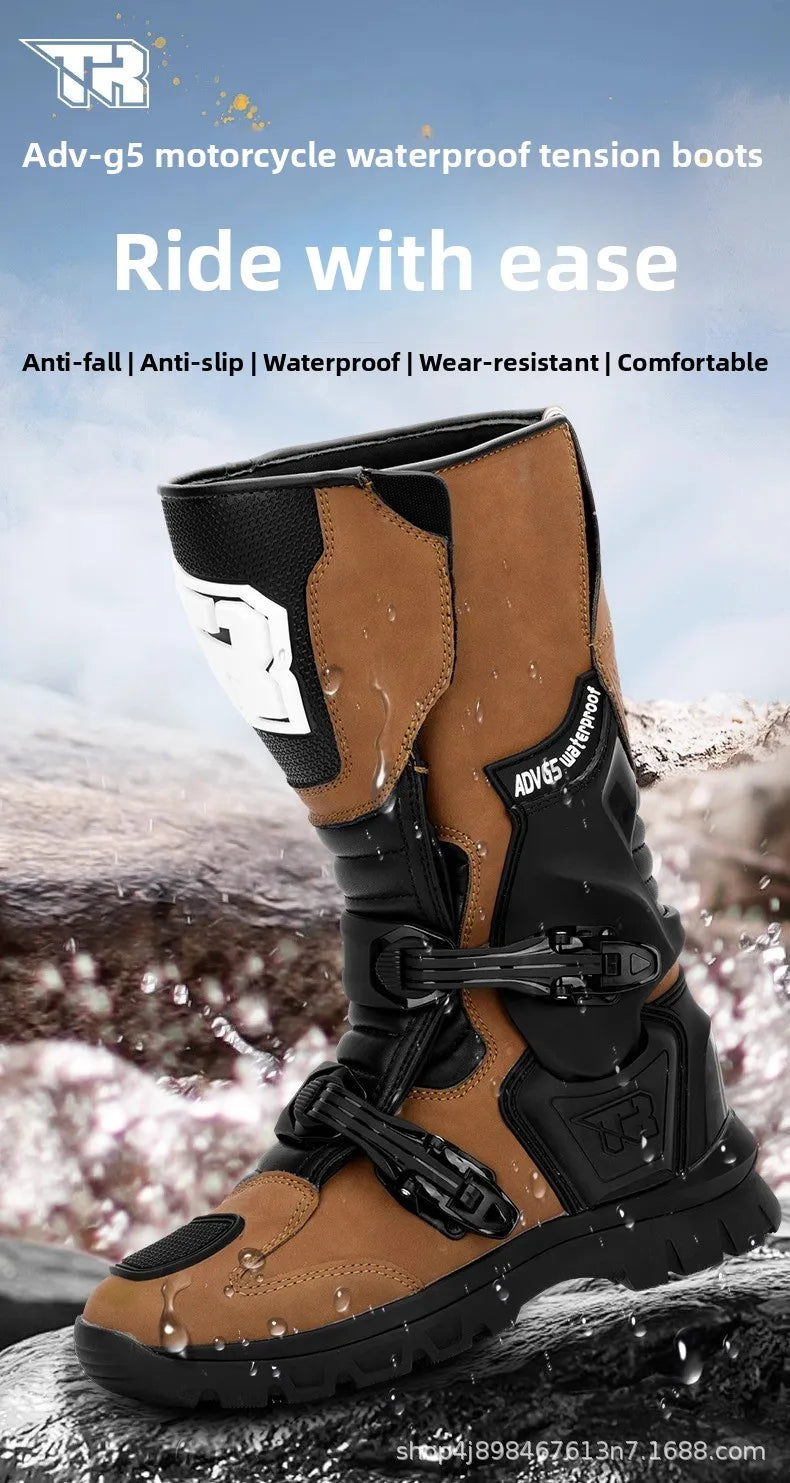 2PCS Waterproof Motorcycle Riding Boots Men Women Genuine Leather Adventure Touring Anti-Slip Protective All-Season CE Certified