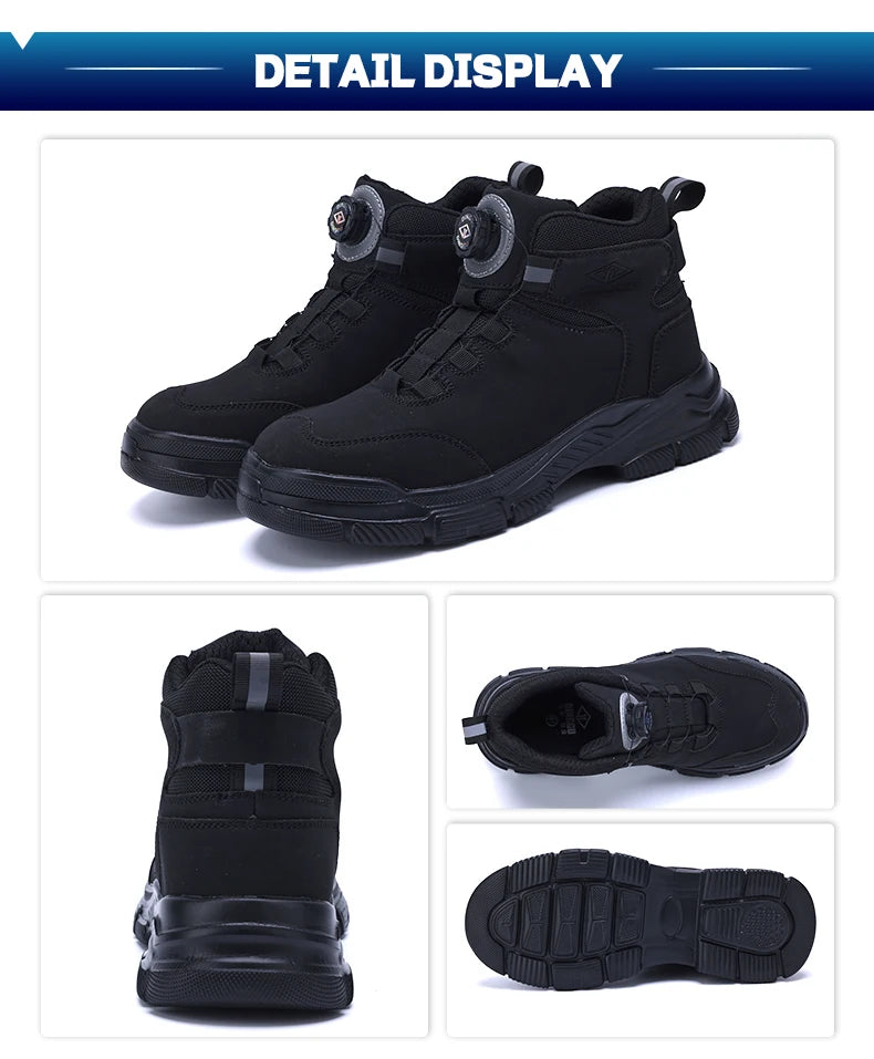 Waterproof Men Boots Rotating Buttons Safety Shoes Men Puncture-Proof Work Boots Steel Toe Shoes Light Indestructible Shoes