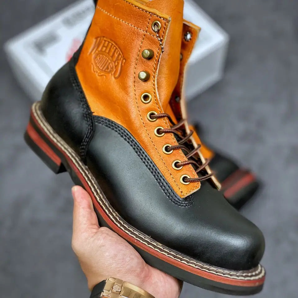 New Arrival! Vintage Motorcycle Boots Casual Men Ankle Boots Cowhide Leather Shoes Wedge Tooling Desert Boots Motorcycle Shoes