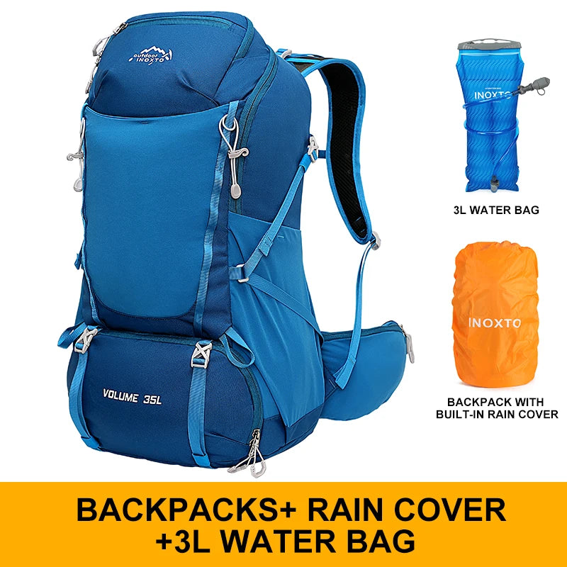 Internal frame waterproof hiking camping backpack with rain cover, large lightweight travel day backpack for climbing