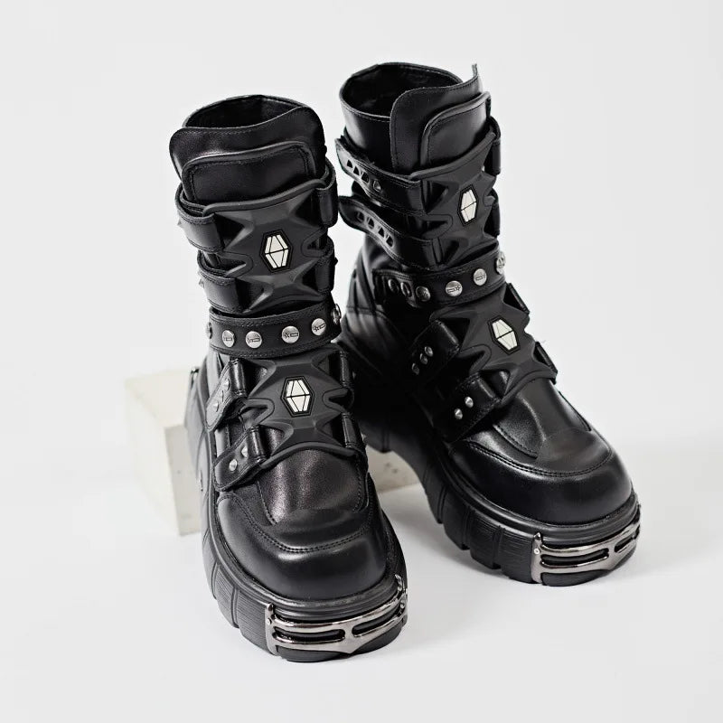 2025 Autumn and Winter New Women's Heavy Metal Platform Low-top Punk High-top Dark Motorcycle Boots Men