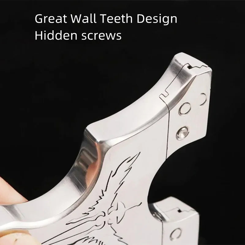 New Stainless Steel CNC Wire-cut Slingshot Exquisitely Carved Patterns High-quality Shooting Catapult Set with Rubber Band