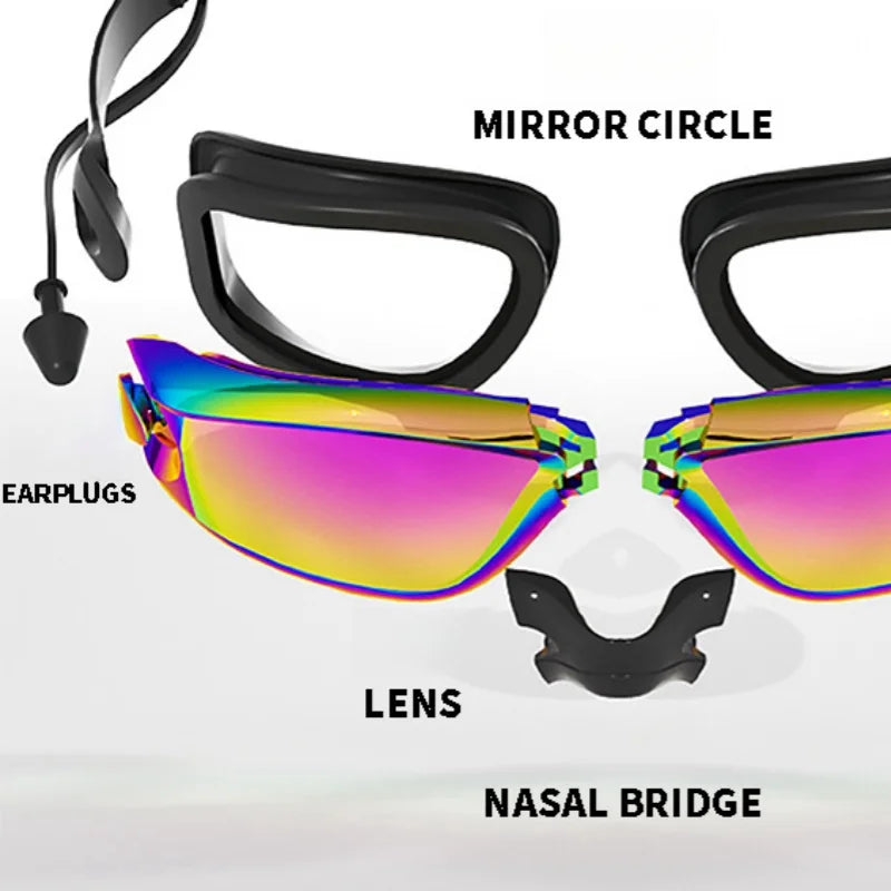 Professional Swimming Goggles with Earplugs Adult Anti-fog UV Protection Lens Men Women Waterproof Adjustable Silicone Glasses