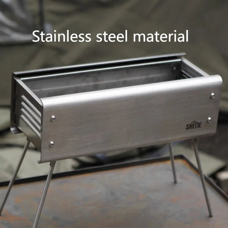 Outdoor Folding Camping Furnace Portable Stainless Steel Household Barbecue Stove Stable Thickened Charcoal Rack Outdoor Stoves