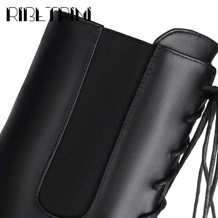 Cool Women Motorcycle Boots High Heeled Knee High Sassy Platform Shoes Lace Up Zip Luxury Designer Brand Winter Street Booties