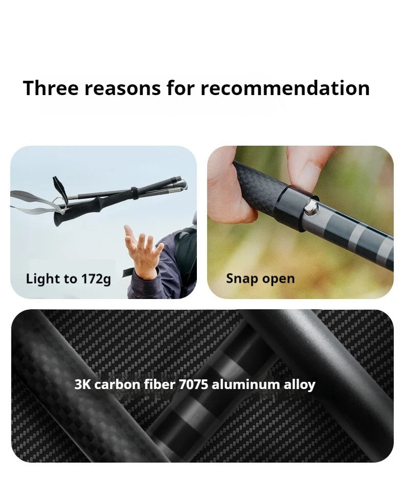 Naturehike Outdoor Alpenstock Carbon 4-sections Foldable Aluminum Alloy Ultralight Trekking Pole Adjustable Hiking Walking Stick