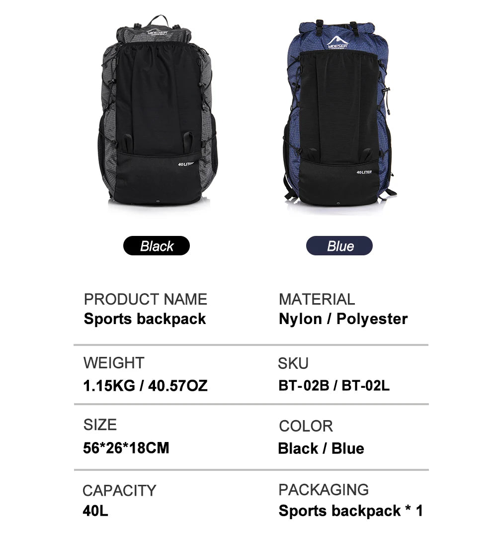 Widesea Camping Backpack 40L Hiking Bag Sports Men's Backpacks Ultralight Waterproof Trekking Travel Essentials Camping Supplies
