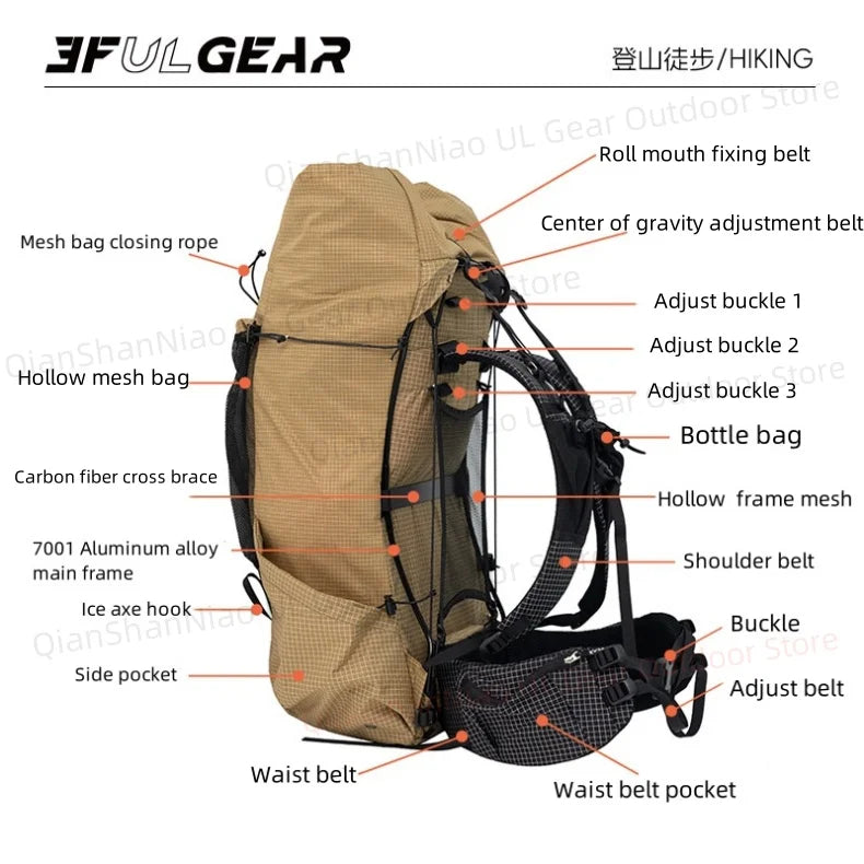 3F UL GEAR Tianshan ULTRA 200X Backpack 35+10L Outdoor Ultralight UHMWPE Bag Waterproof Tear Resistance Camping Hiking Pack 960g