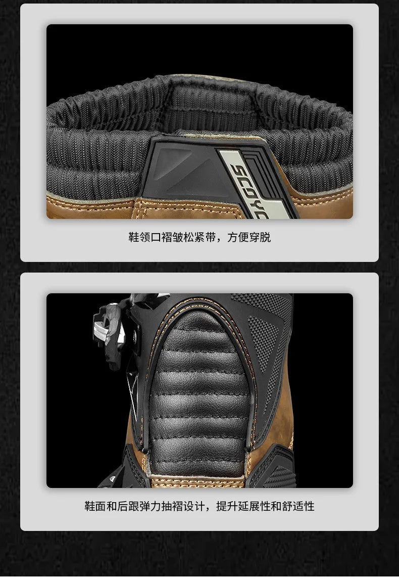 Scoyco Motorcycle Boots Wear-resistant Men's Biker Boots Anti-slip Motorcycle Boots Enduro Waterproof Leather Motocross Boots