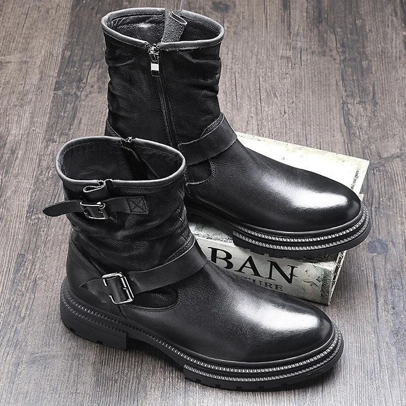 Waterproof Motorcycle Boots Autumn Quality Genuine Leather Retro High Top Motorbike Boots Wear Resistant Moto Riding Shoes