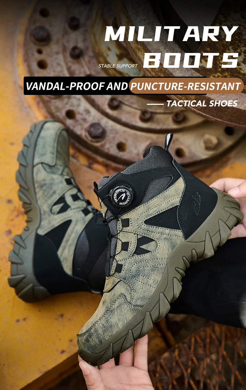Rotating button Safety Boots Men Outdoor tactical boots Indestructible shoes Puncture-Proof Work Boots Steel toe shoes Sneakers