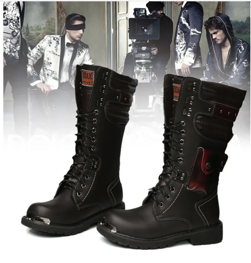 Men's High Top Motorcycle Boots Autumn and Winter Fashion Outdoor Collision Resistant Anti Slip Soft Sole Casual Leather Boots