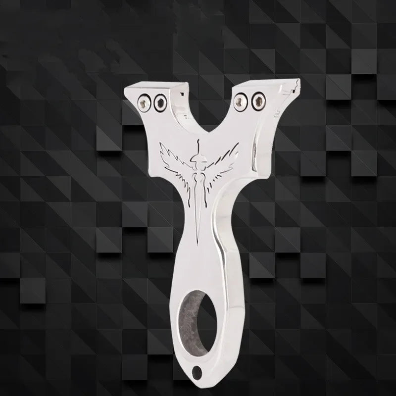 New Stainless Steel CNC Wire-cut Slingshot Exquisitely Carved Patterns High-quality Shooting Catapult Set with Rubber Band