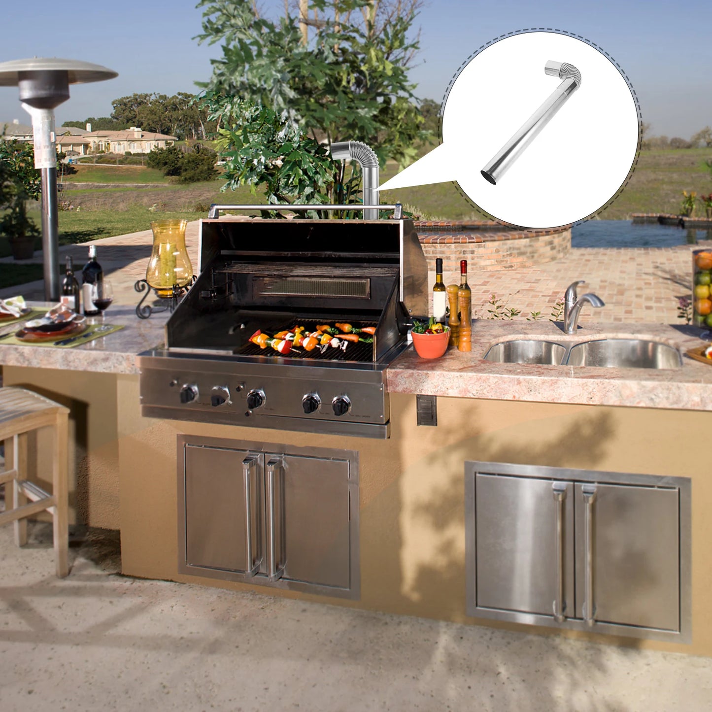 Flexible Stainless Steel Exhaust Pipe Chimney Flue for Stove Vent Hose Outdoor Camping Metal Replacement Parts Kitchen for BBQ