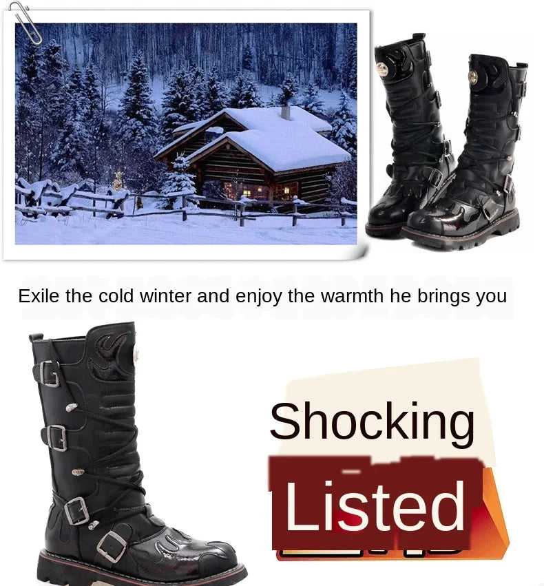 High Quality Motorcycle High Boots Black Thick Soled Anti Slip Tactical Boots Waterproof Casual Boots Outdoor Casual Shoes