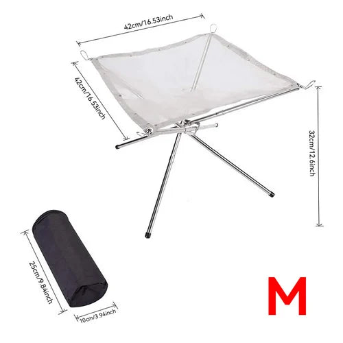 Outdoor Fire Pit Burning Rack Camping Stainless Steel Mesh Fireplace Foldable Stove BBQ Grill Patio With Replace Grilled Net