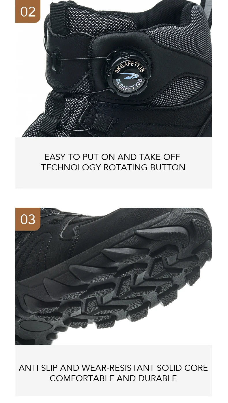 Rotating button Safety Boots Men Outdoor tactical boots Indestructible shoes Puncture-Proof Work Boots Steel toe shoes Sneakers