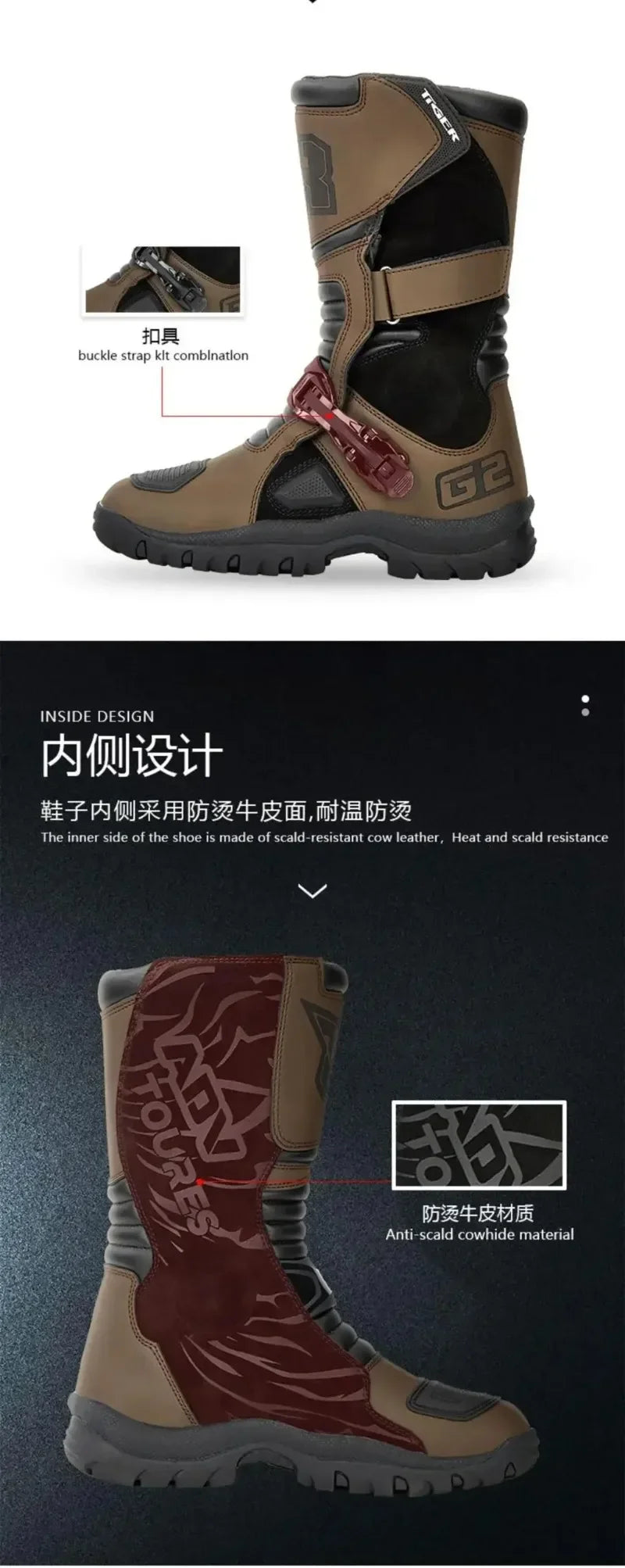 TIGER Retro Motorcycle Boot Cowhide ATV Riding Black Moto Bota Motocross Zapatilla Off-Road For KTM For BMW For Honda For Yamaha