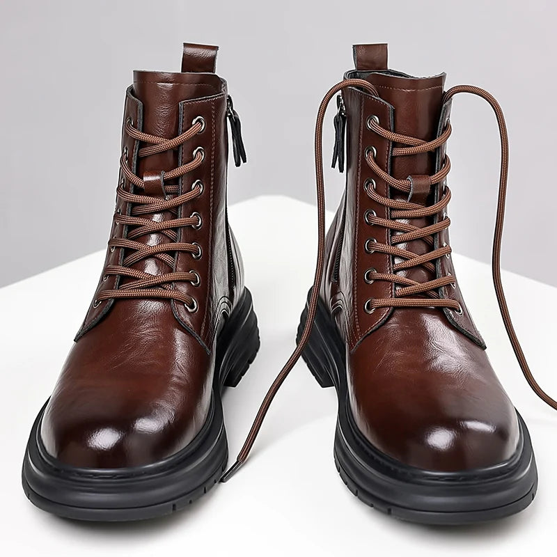 High Quality Brand Men's Leather Casual Shoes Outdoor Workwear Shoes Thick Soled Wear-resistant Men's Motorcycle Boots Handsome