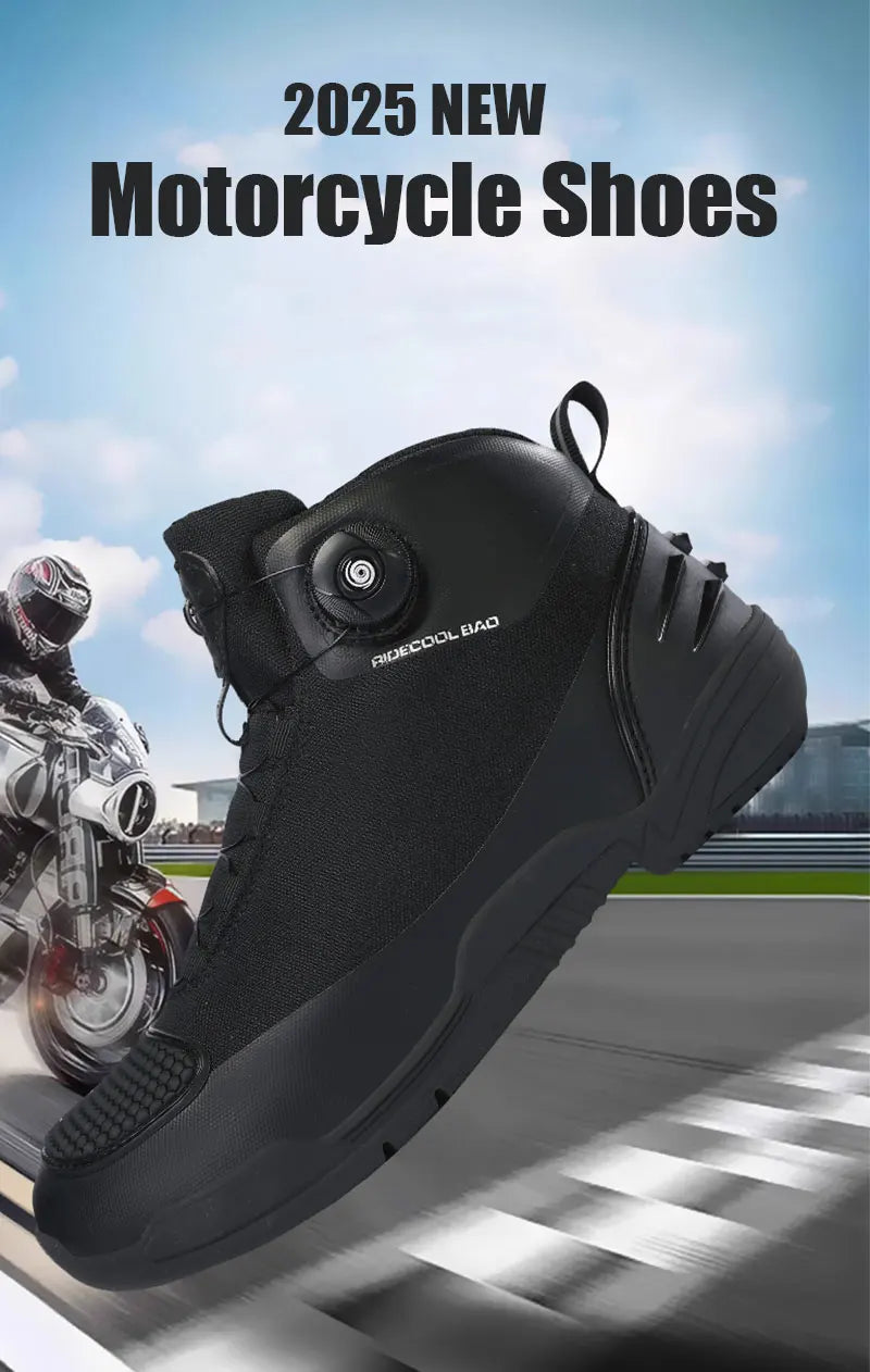 Men's Motorcycle Shoes New Waterproof Breathable Motorbike Shoes Men Motorcycle Short Boots Motos Bike Riding Shoes QK02