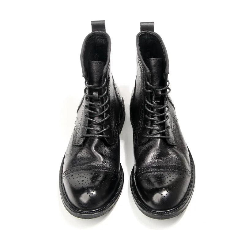 US 6-10 Business Man Mature Office Carving Brogue Shoes Men's Cowhide Top Layer Retro Genuine Leather Suit Boots