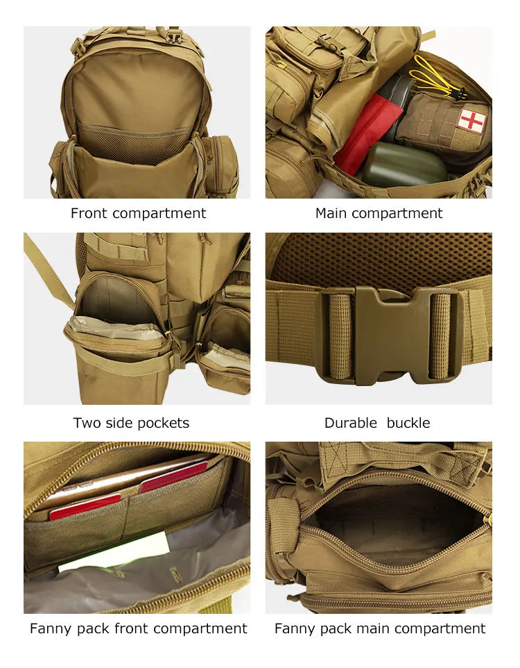 YAKEDA Tactical Backpack Outdoor Mountaineering Tactical Bag Sports Men and Women Large Capacity Wear-resistant Picnic Camping