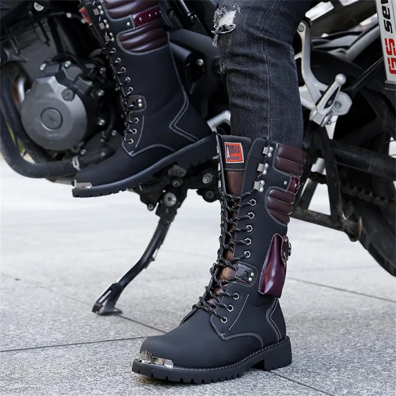 Luxury Brand Men's Mid-calf Boots 2025 New High Top Leather Boots Fashion Motorcycle Boots for Men Trendy Street Punk Boot Botas