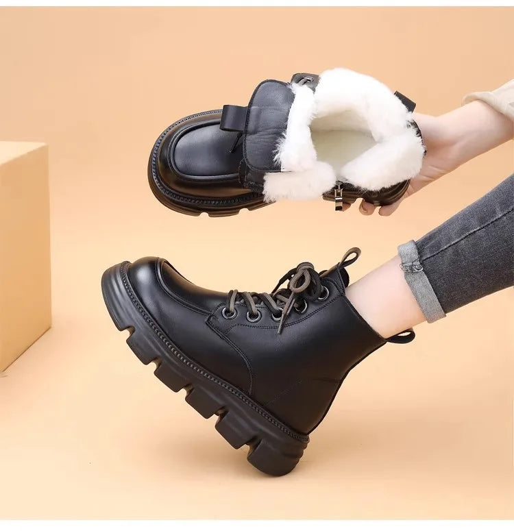 Women's Boots Winter New Fur Snow Boots Platform Plush Comfortable Anti Slip Warm Lace Up Cold Proof Cotton Ankle Boots Women