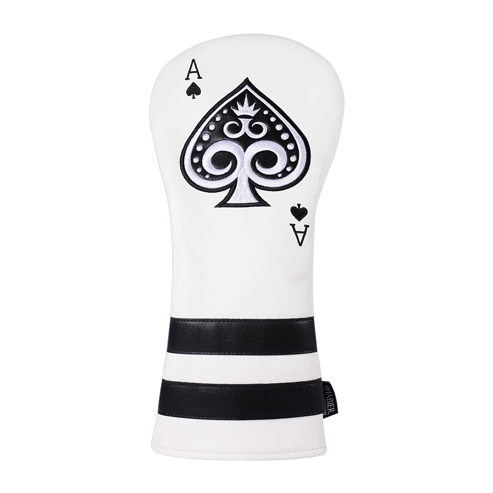 Poker Ace of Spades Design PU Leather Golf Club Headcover Driver Fairway Wood Hybrid Mallet Blade Putter Covers