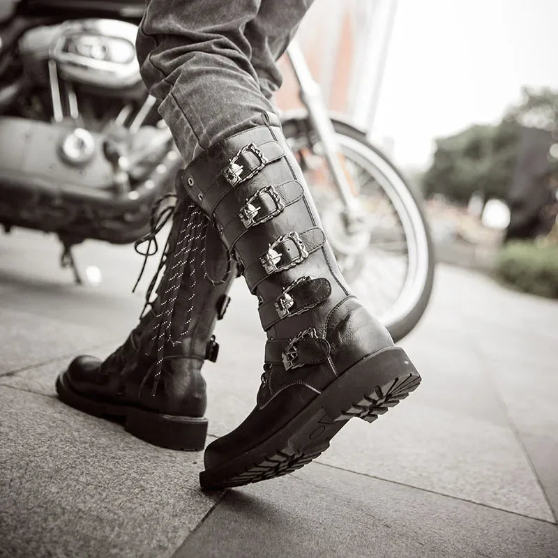 Winter Men's Boots Mid Calf Basic Outdoor Boots Metal Decoration Korean Style Trendy British High Top Military Boots Men's Shoes