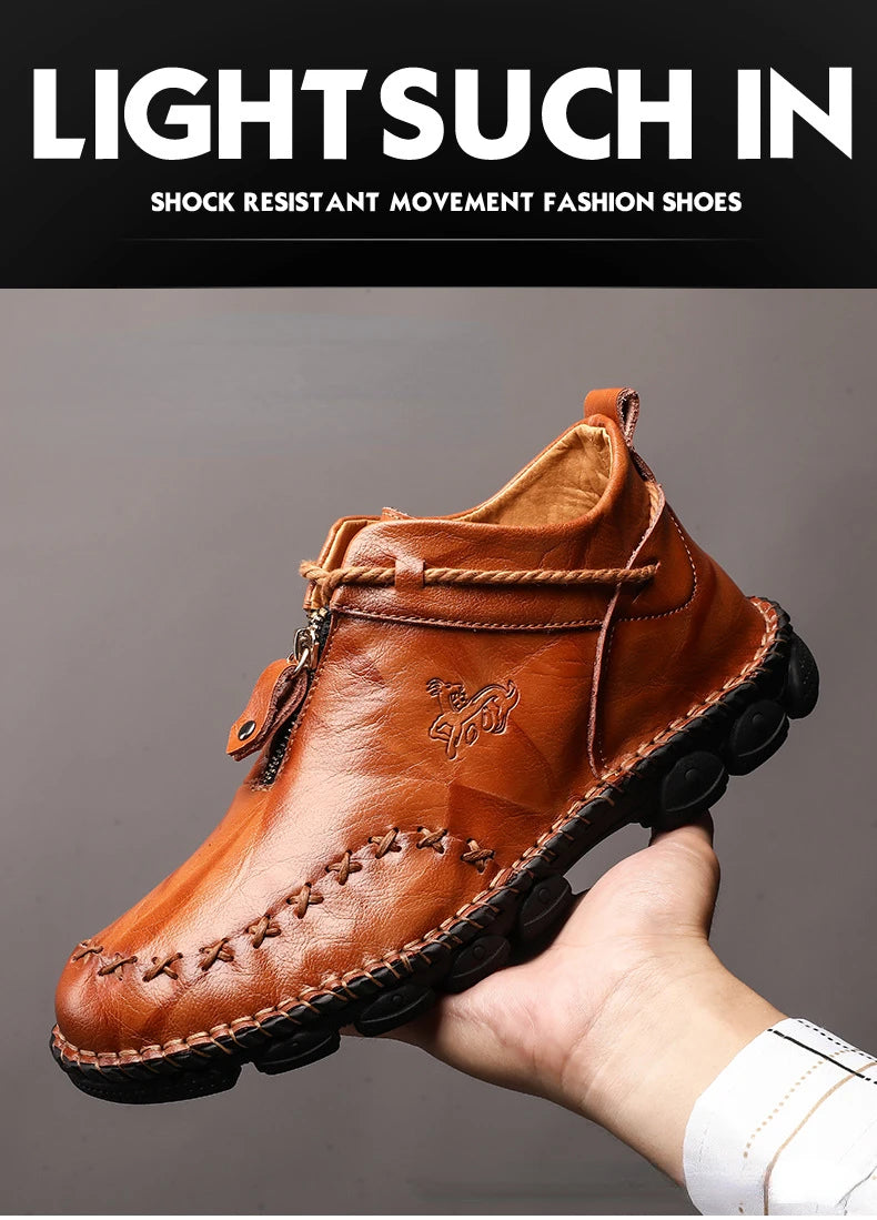 Genuine Leather Shoes Male Luxury High Quality Men Ankle Boots Outdoor Comfortable Casual Shoes Fashion Zip Men Motorcycle Boots