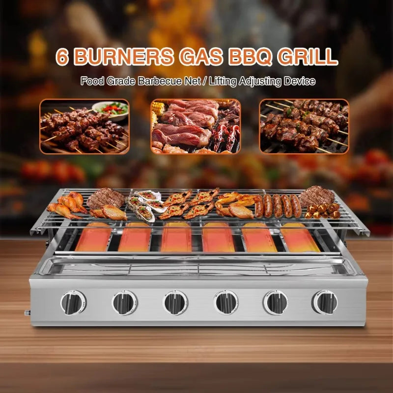 Commercial Stainless Steel Propane Gas BBQ Grill for Outdoor Street Stall Roasting Fish and Oysters
