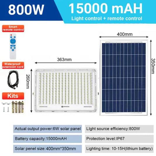 800W Outdoor Solar Spotlights 20000mah Aluminum Waterproof Super Bright Solar Street Flood Wall Light Exterior Solar Lights