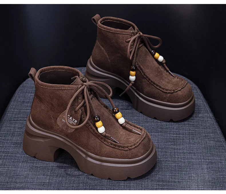 Fujin 8cm Platform Boots for Women Ankle Boots Fall Winter Riding Motorcycle Fashion Shoes Booties Short Boots Genuine Leather