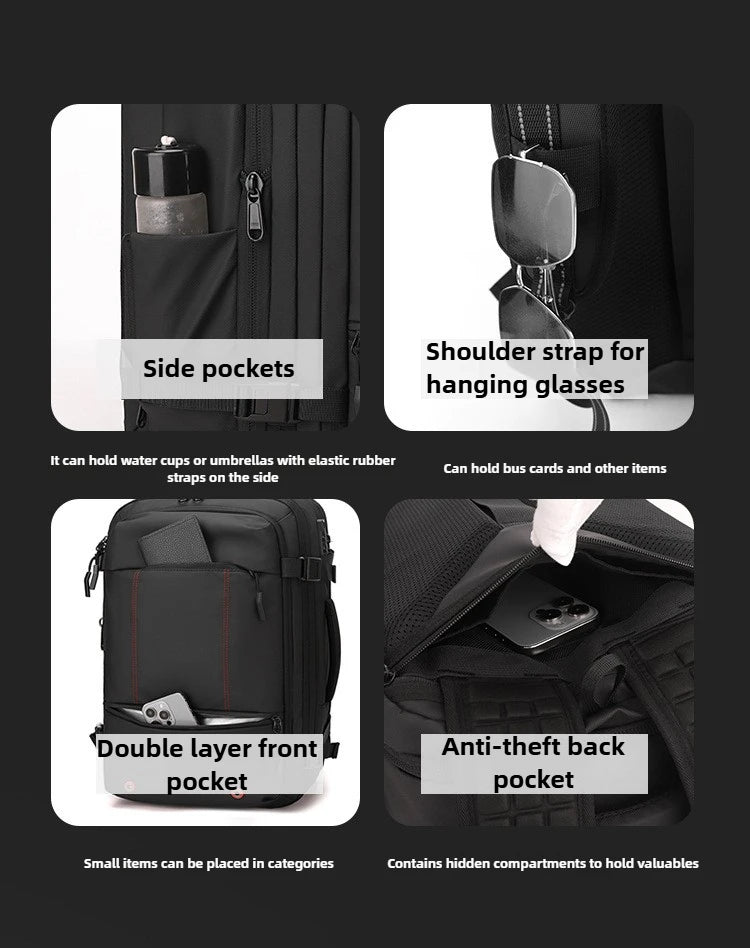 Vacuum Compression Backpack 35L Expandable, Travel Hiking Laptop Bag with Waterproof Cover, Lightweight Daypack for Outdoor