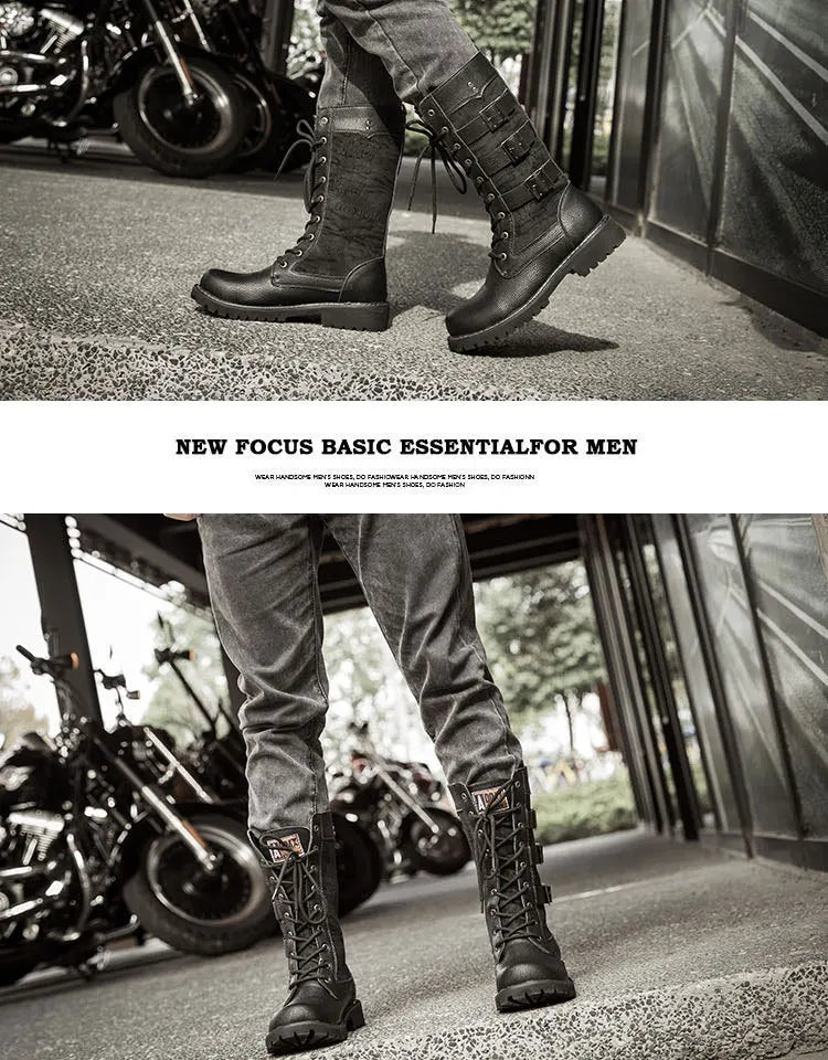 Men's Cowboy Boots High Top Inner Heightening Shoes High Breathable Boots Plus Size Shoes Casual Sneakers Motorcycle Boots