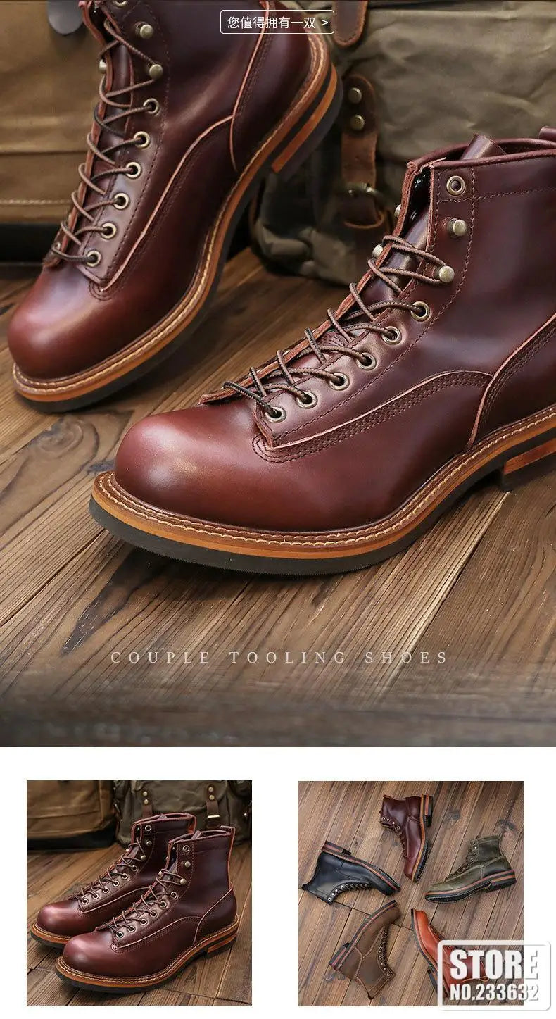 New Arrival! Vintage Motorcycle Boots Casual Men Ankle Boots Cowhide Leather Shoes Wedge Tooling Desert Boots Motorcycle Shoes