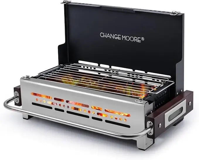 CHANGEMOORE Outdoor Camping Stove 304Stainlee Steel BBQ Grill Portable with Heat-Resistant Handles Camping Garden Picnic Outdoor