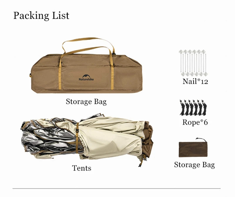 Naturehike Hexagonal Awning Tent Quick Opening Canopy Sunscreen Canopy PU5000 Sunshade Tent Outdoor Camping Travel Tarp Chimney