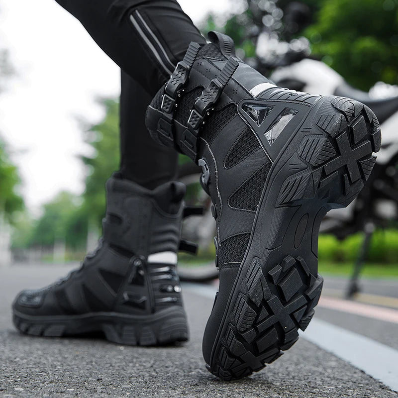 Men Motorcycle Boots Breathable Anti-fall Motocross Protective Shoes Knob Lock Buckle Men's Motos Equipment Outdoor Sports Shoes