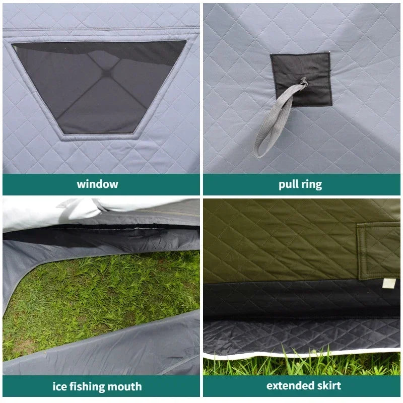 YOUSKY Winter Fishing Tent, Thickened Hexagonal Design, 3-4 Person, Quick Opening Cotton Camping Tent for Ice Fishing
