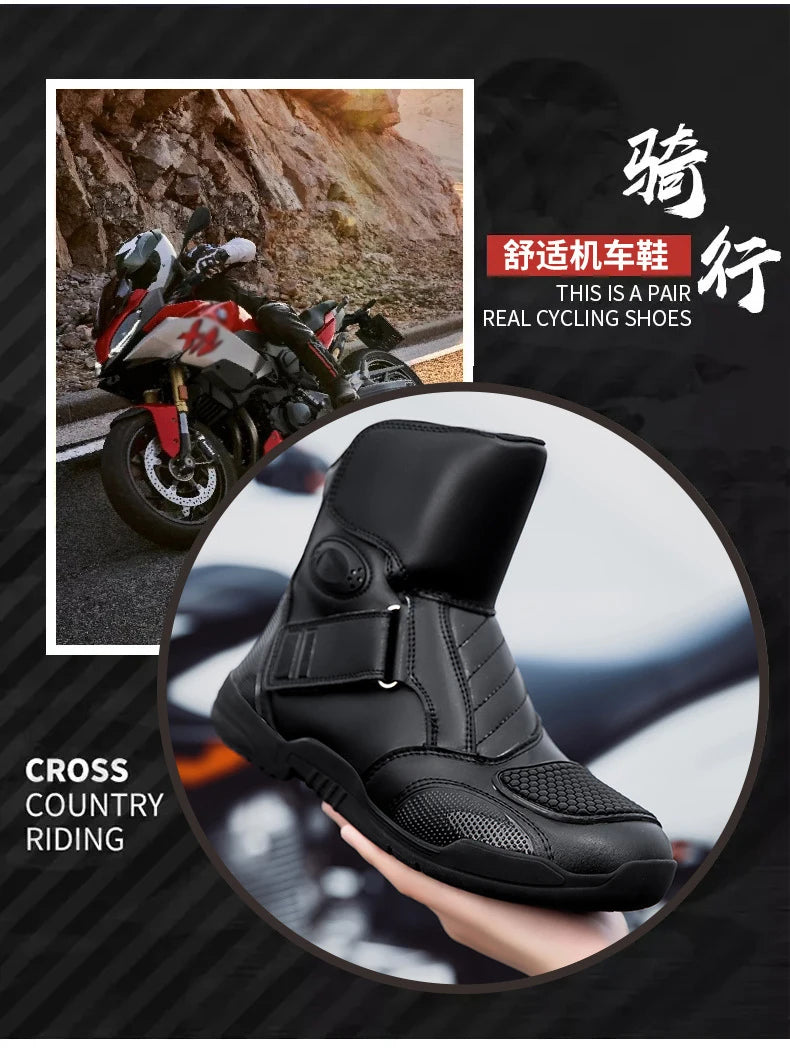Motorcycle Boots Waterproof Leather Motorbike Protective Boots Motocross Riders Gear Men Women Moto Cycling Shoes Non-slip