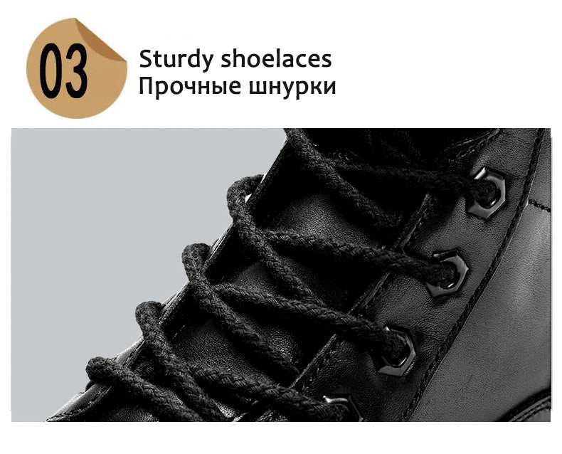 Genuine Leather Ankle Boots Men Outdoor Leather Winter Fur Warm Man Boots Army Hunting Boots for Men Shoes Casual Black Boots