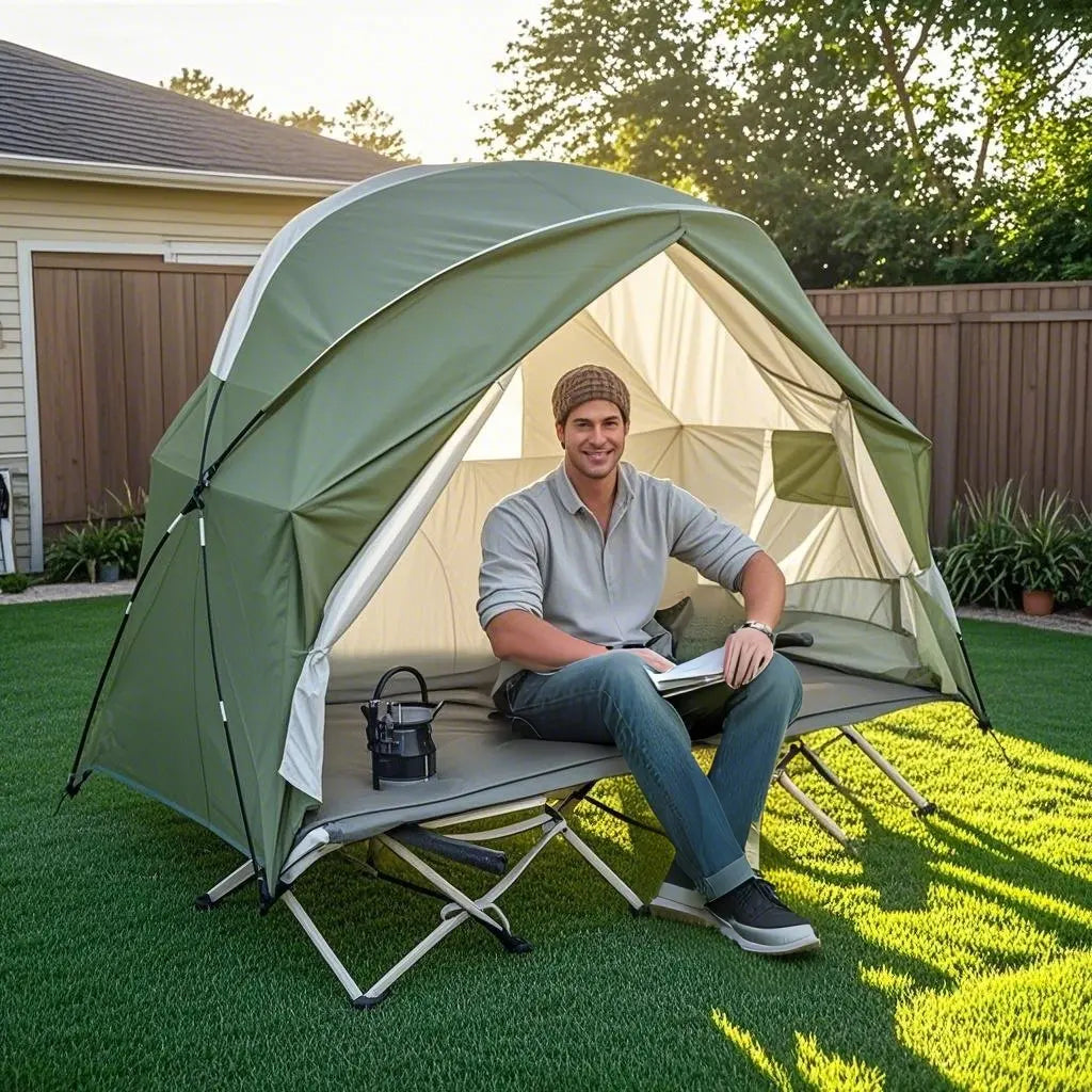 All-Season Camping Cot Tent 1-Person - Sturdy Cross-Braced Structure, for Fishing or Outdoor Activities,, Compact & Portable