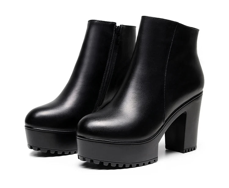 8cm 10cm Small Size 33-43 Thick Bottom Platform Shoes Ankle Boots with Fur 2024 Block High Heels Genuine Leather Boots Office