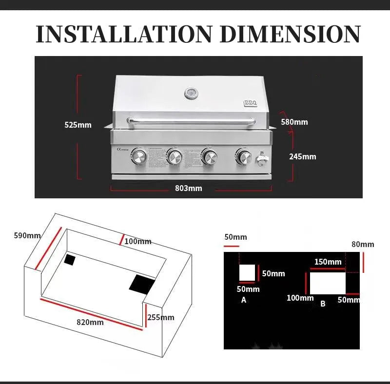 304 stainless steel embedded barbecue stove courtyard gas barbecue grill charcoal gas dual-purpose stewing stove BBQ